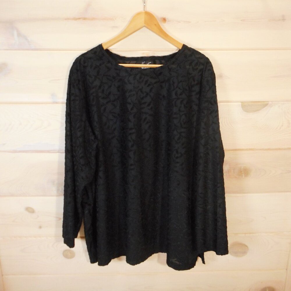 Long Sleeve Shirt Women's Plus Sz 22W / 24W Black Semi-Sheer Burnout Witchy Goth